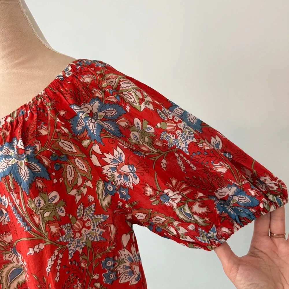 ❤️ Velvet by Graham & Spencer One Shoulder Boho Floral Blouse Red Cotton Top XS - Picture 3 of 11